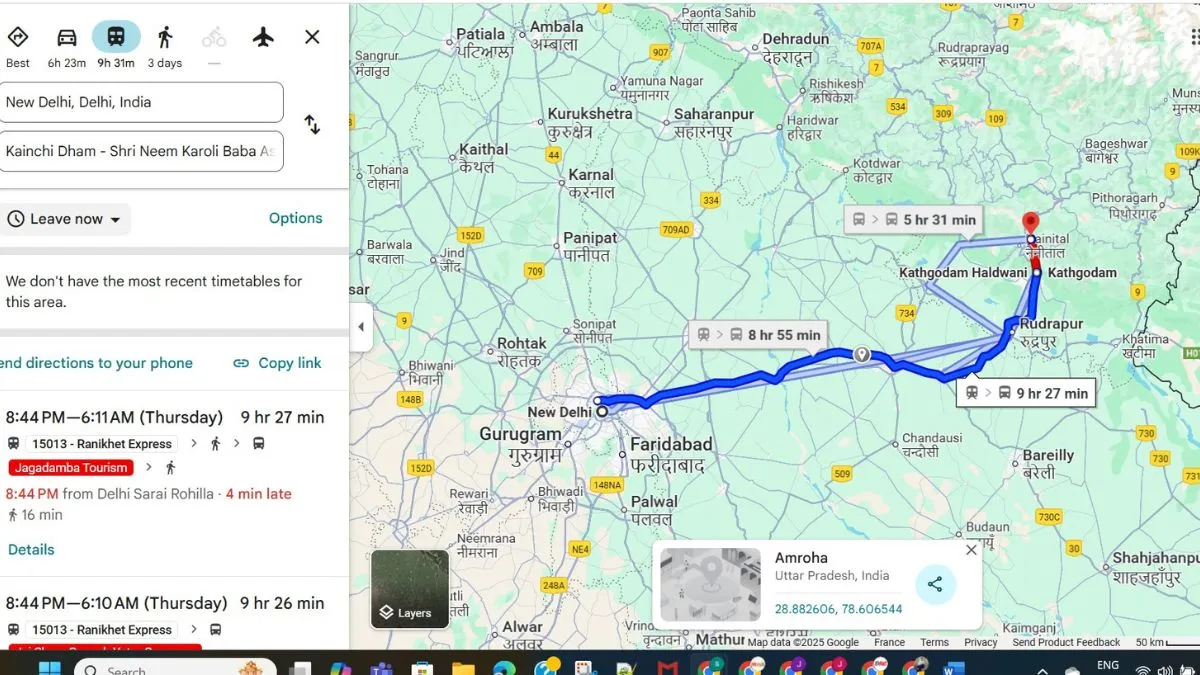 Delhi to Kainchi Dham Routes