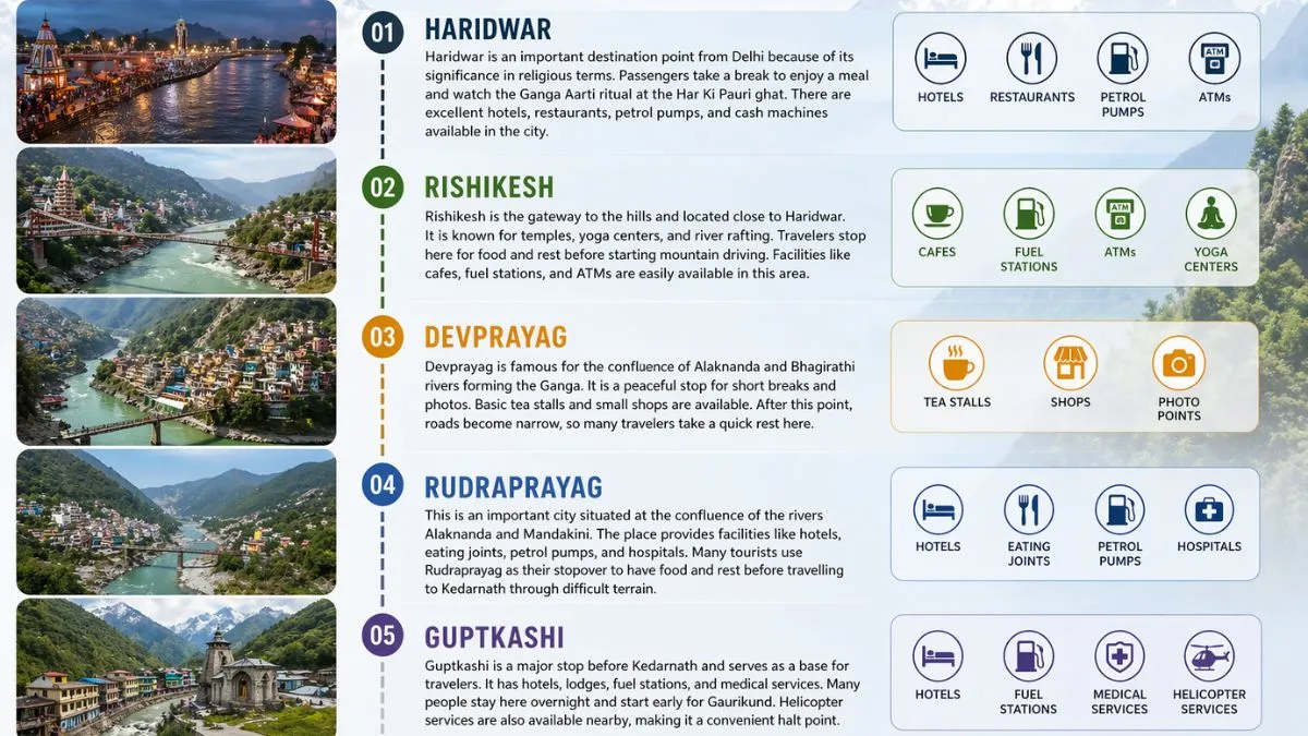 Important Stops on Delhi to Kedarnath Route Important Stops on Delhi to Kedarnath Route